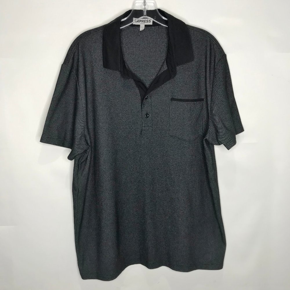 Express Men’s Polo Shirt sz XL Black Stretch ¼ Button Front Short Sleeve Pocket